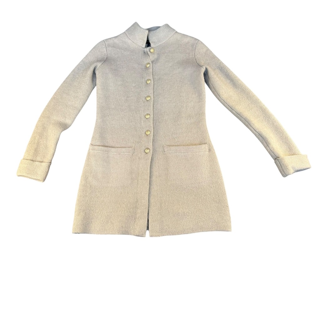 Adrienne Vittadini Womens Beige Wool Blend Longline Cardigan Gold Buttons Size S